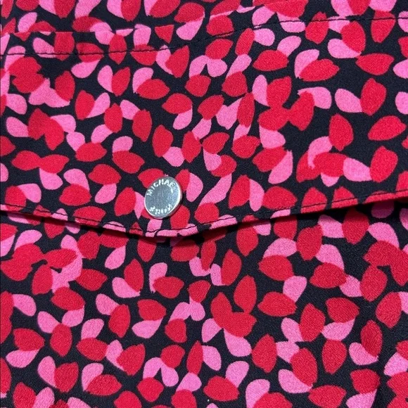 MICHAEL Michael Kors Red Pink Patterned long rollup sleeves full zip up shirt - Picture 3 of 12